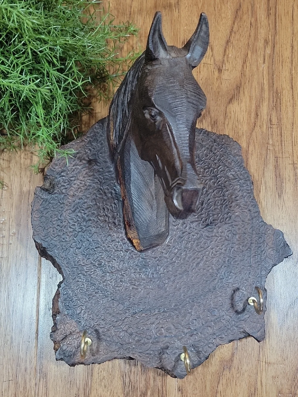 Vintage Hand-Carved Iron Wood Horse Wall Hook